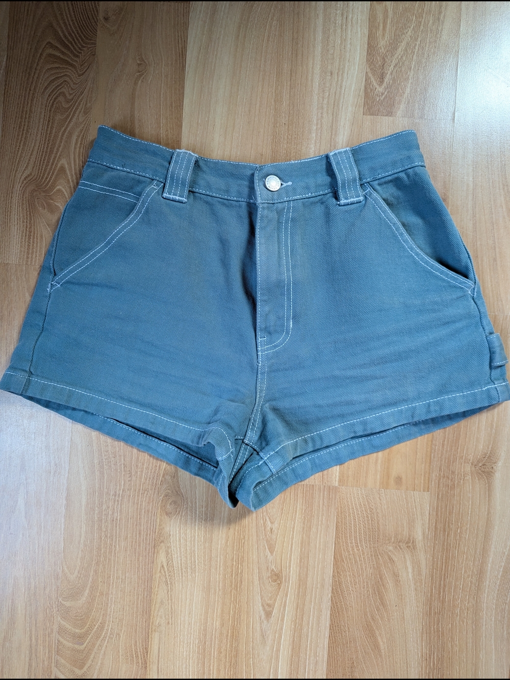 PacSun Green Carpenter Denim Shorts High Rise Utility Workwear Style Size 27